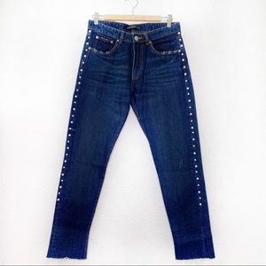 ZARA high-rise distressed jeans pearls 26
